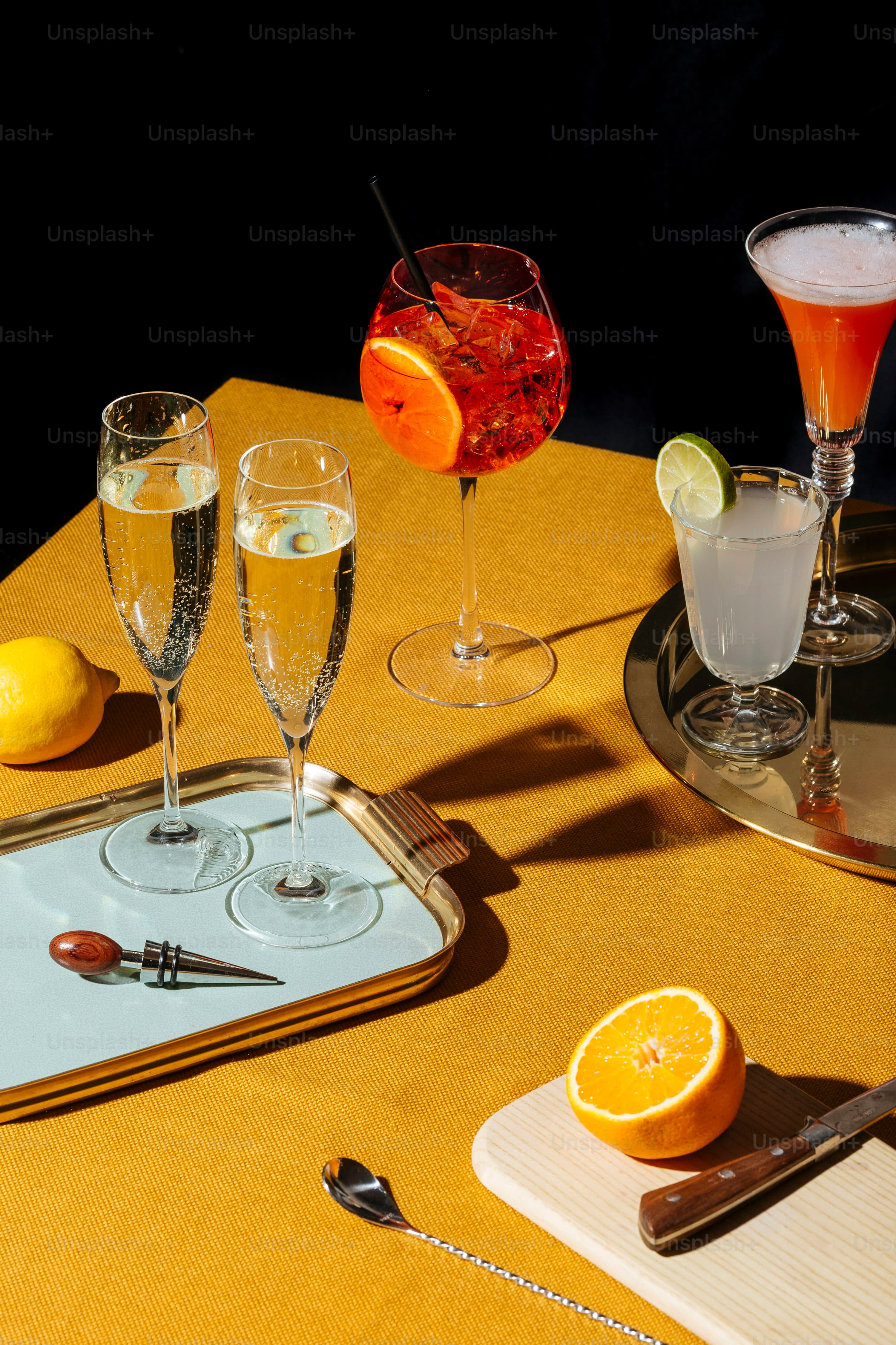 A collection of vibrant cocktails on the bar